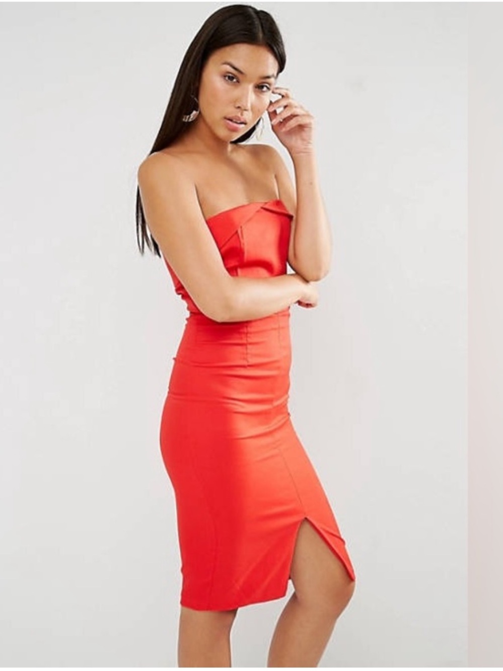 Lavish Alice Bandeau Centre Split Bodycon Midi Dress